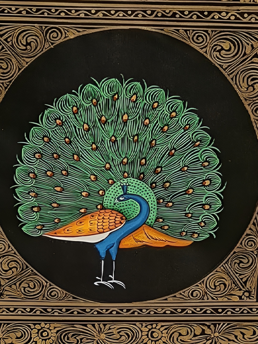 

INDIA MEETS INDIA Yellow & Green Miniature Mughal Art Painting Wall Hanging, Gold