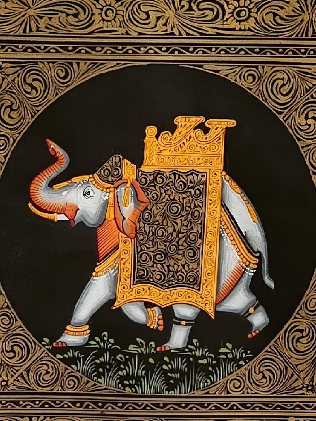 

INDIA MEETS INDIA Gold Toned & Black Miniature Mughal Art Painting Wall Hanging