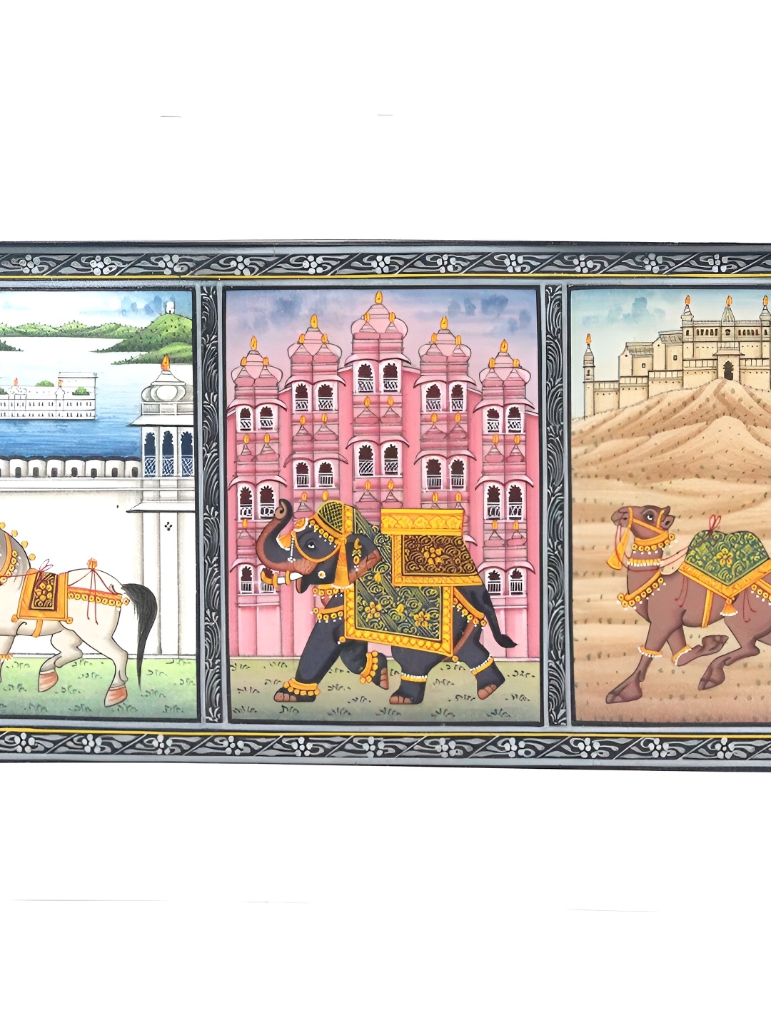 

INDIA MEETS INDIA Pink & White Miniature Mughal Art Painting Wall Hanging