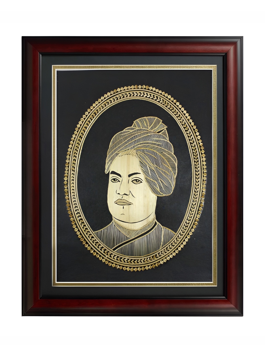 

INDIA MEETS INDIA Brown & Beige Swami Vivekanand Sikki Art Painting Wall Hanging