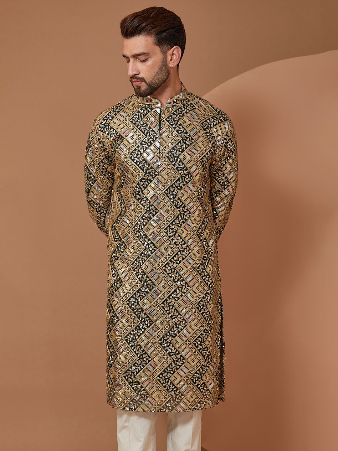 

KASBAH CLOTHING NISHCHAIY SAJDEH Floral Embroidered Sequinned Kurta With Pyjamas, Green