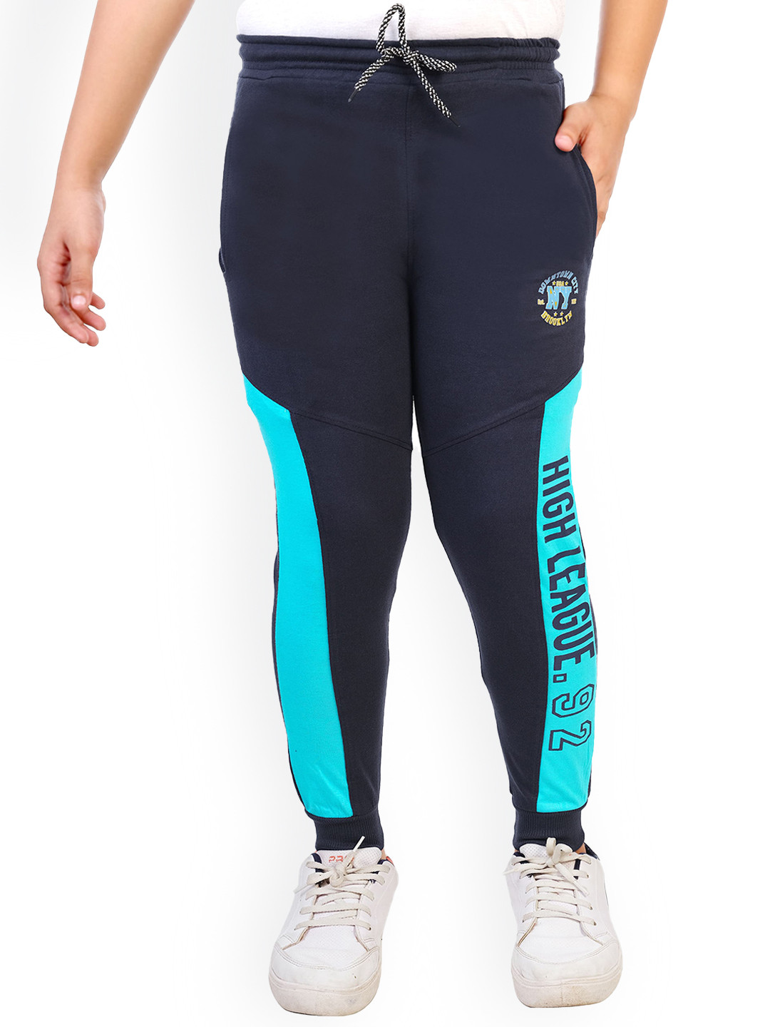 

BAESD Boys Typography Printed Cotton Mid Rise Joggers, Navy blue