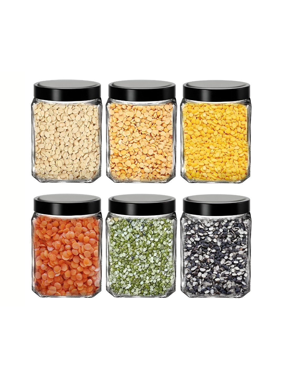 

tyche enterprises Black & Transparent 6 Pieces Glass Container 800ml Each