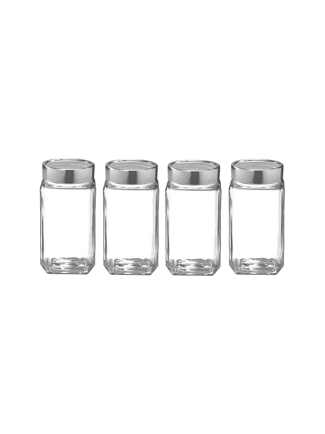 

tyche enterprises Transparent & Silver Toned 4 Pieces Glass Containers 800ml Each