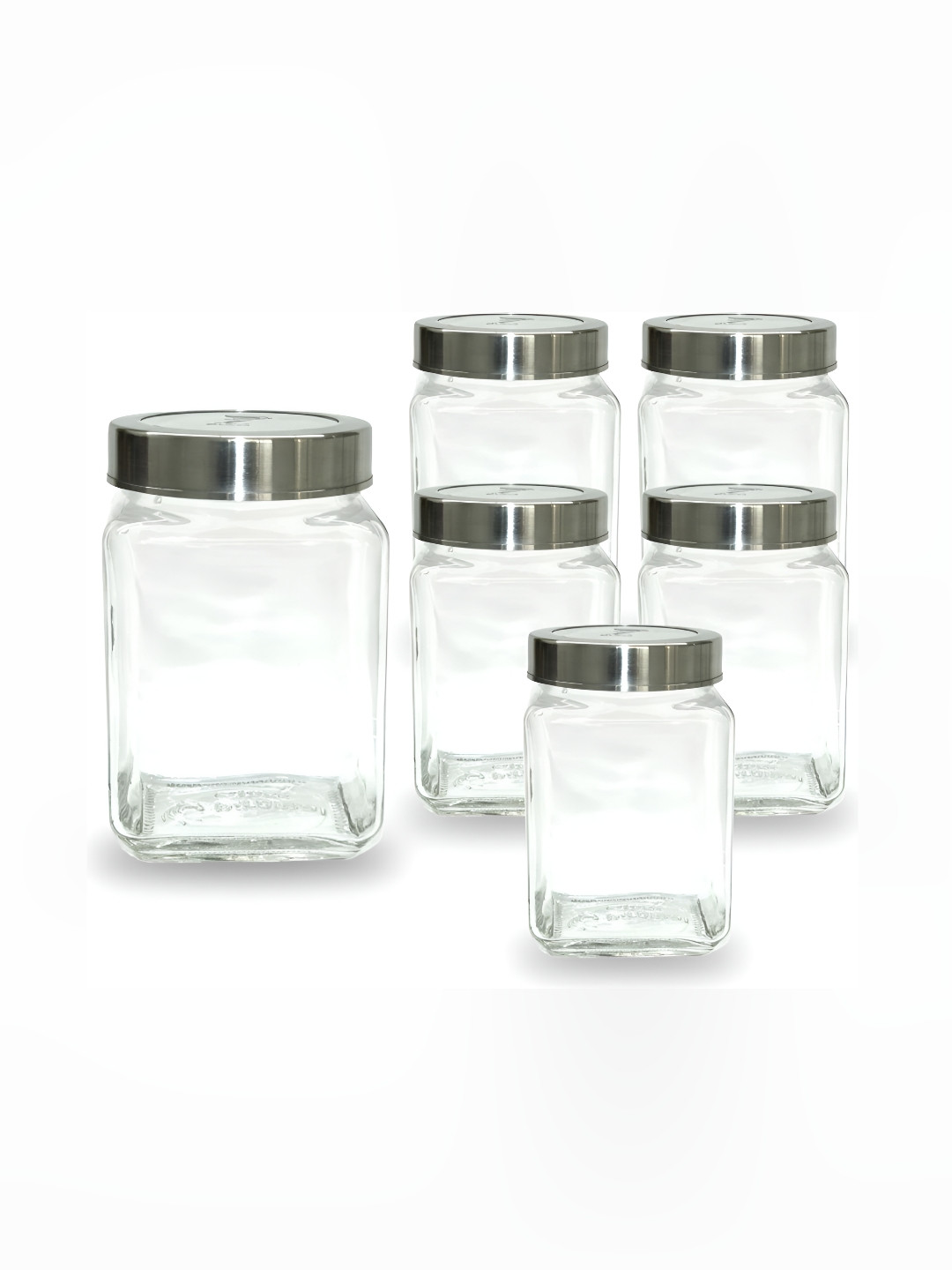 

tyche enterprises Transparent & Silver Toned 4 Pieces Glass Containers 300 ml Each