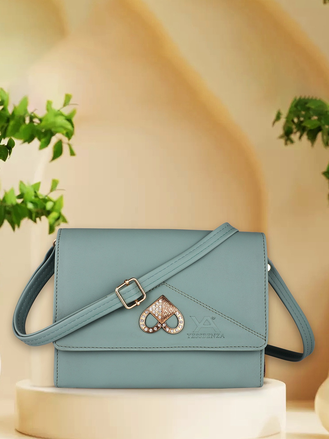 

YESSBENZA Structured Heart Fitting Styles Sling Bag, Sea green