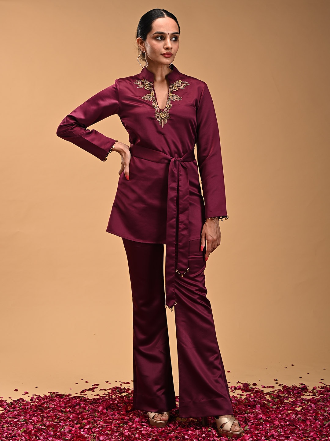 

RIRASA Embroidered Empire Thread Work Kurti with Trouser, Purple