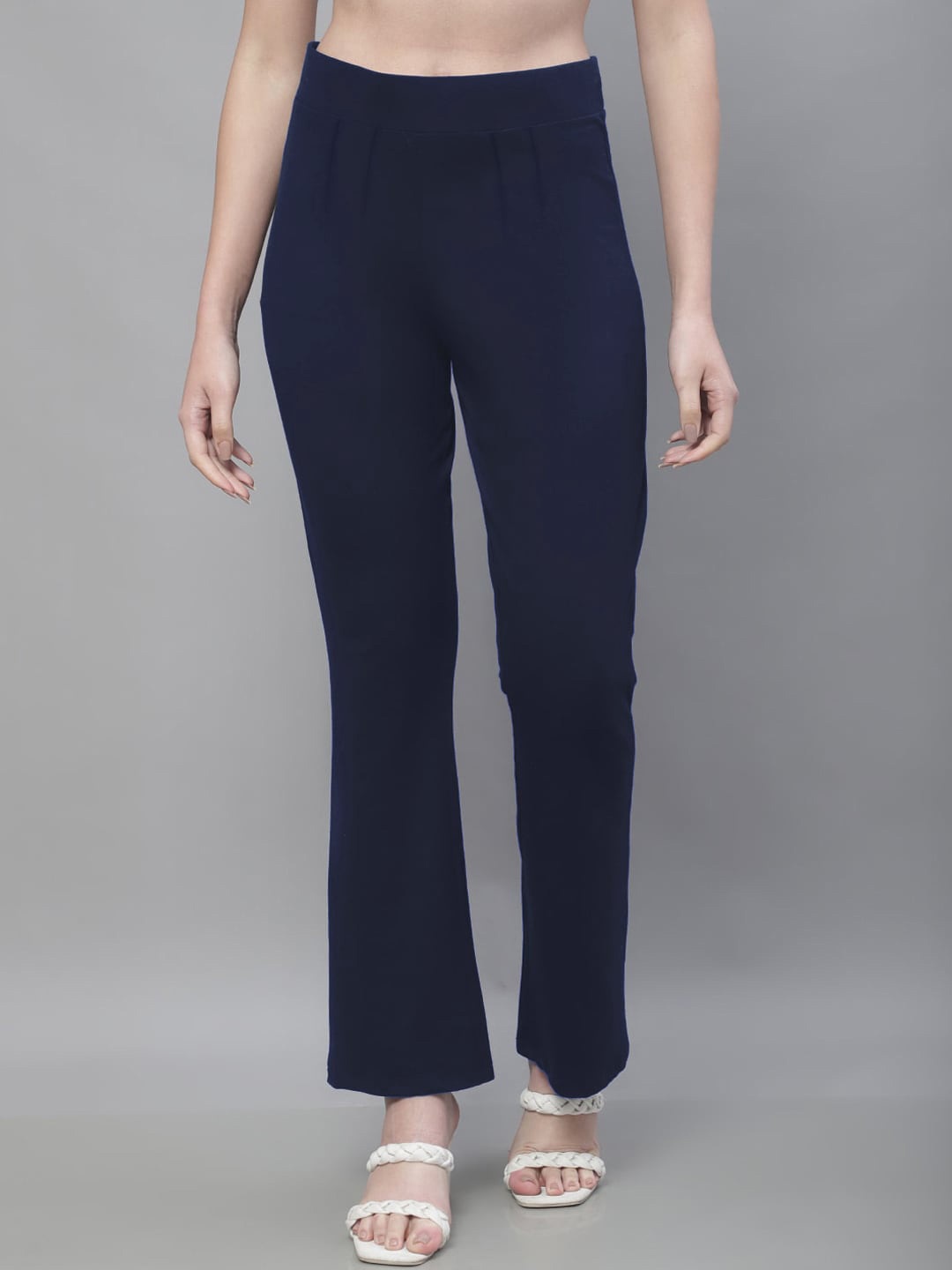 

Kanvin Women Navy Blue Mid-Rise Bootcut Trousers