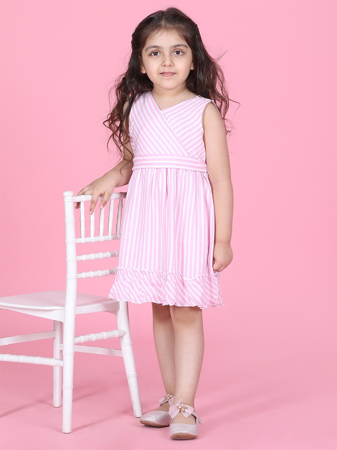 

Hola Bonita Girls Striped Fit & Flare Dress, Pink