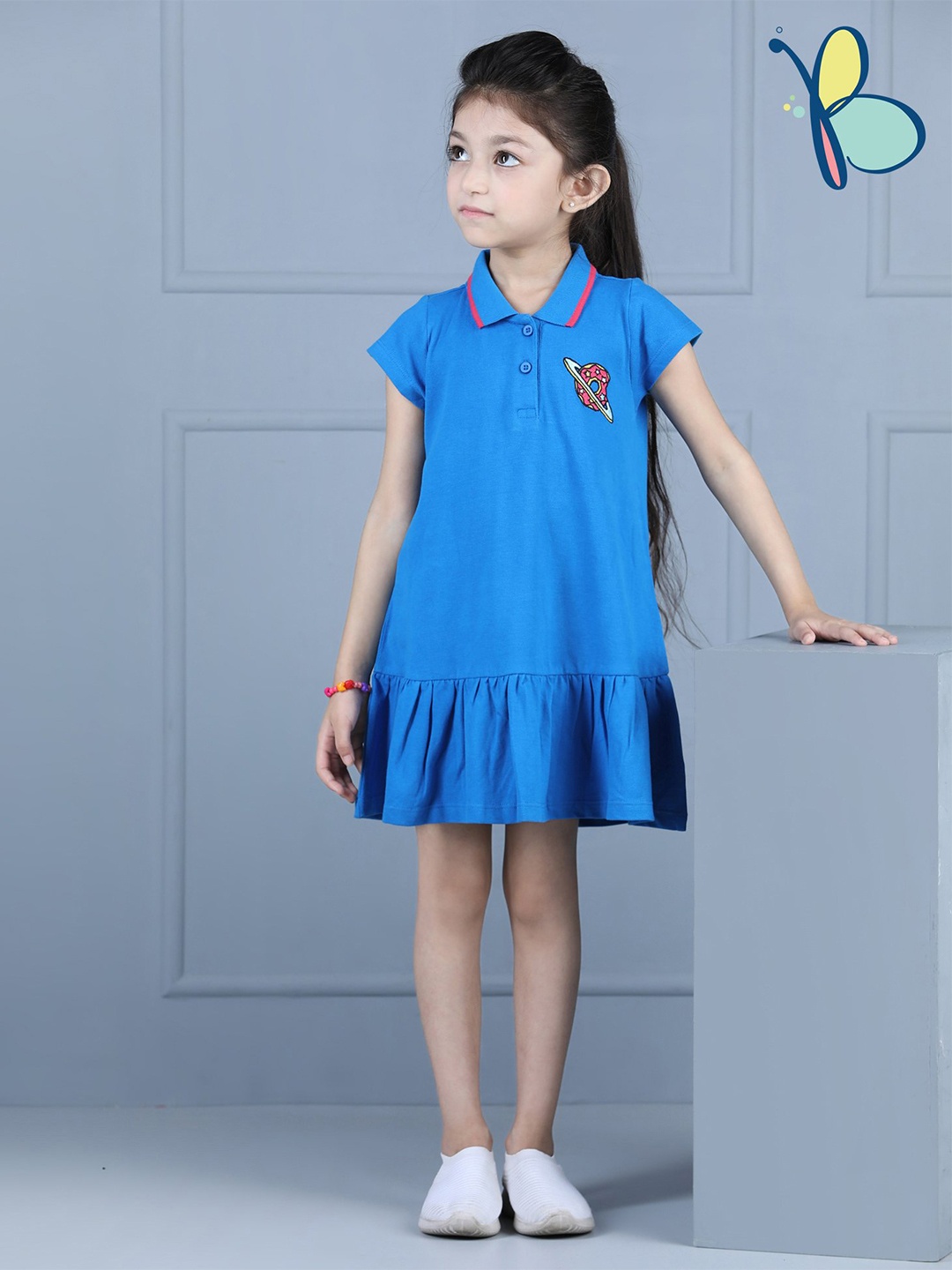 

Hola Bonita Girls Applique Drop-Waist Dress, Blue