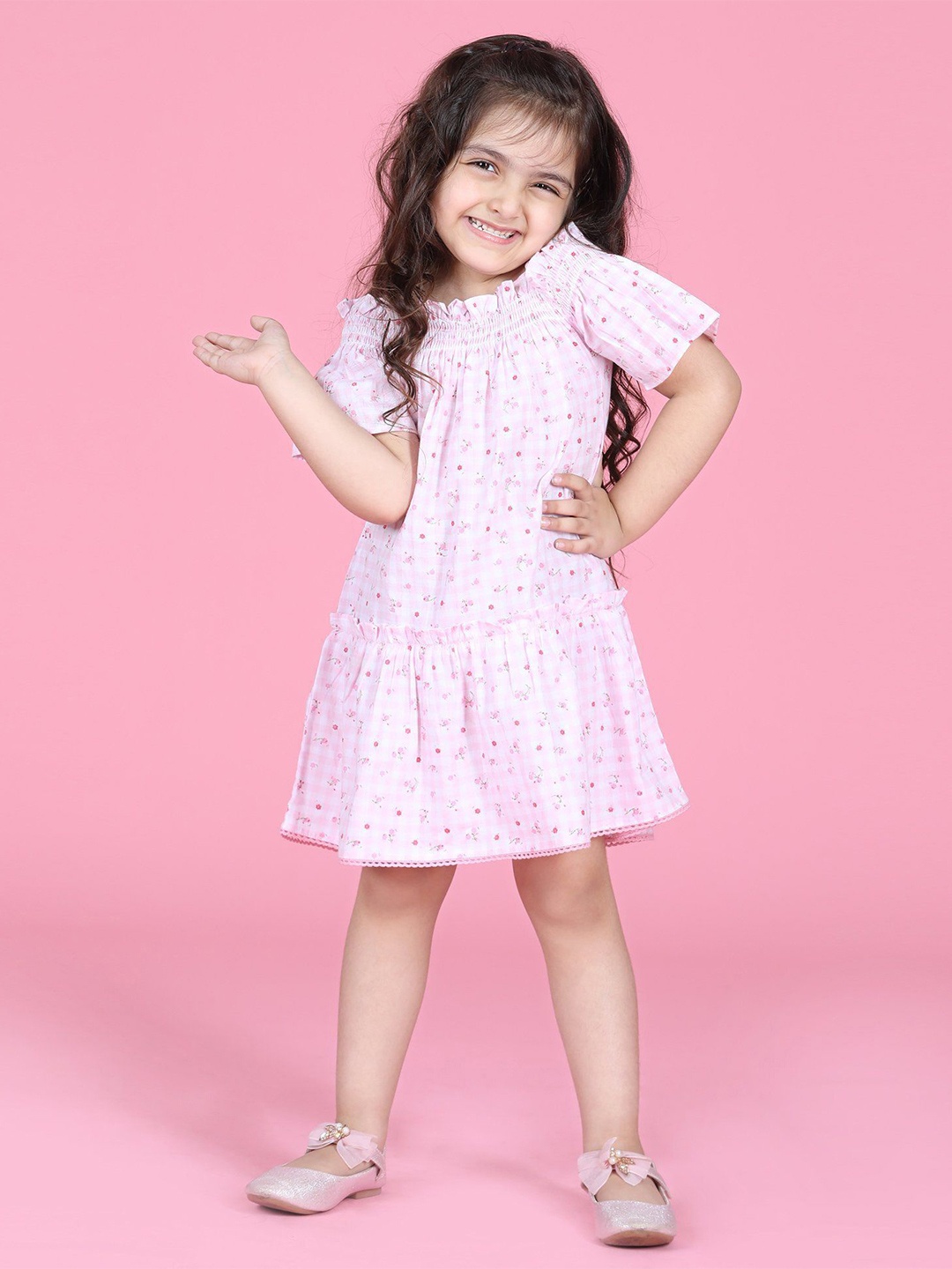 

Hola Bonita Girls Polka Dot Print Cold-Shoulder A-Line Dress, Pink