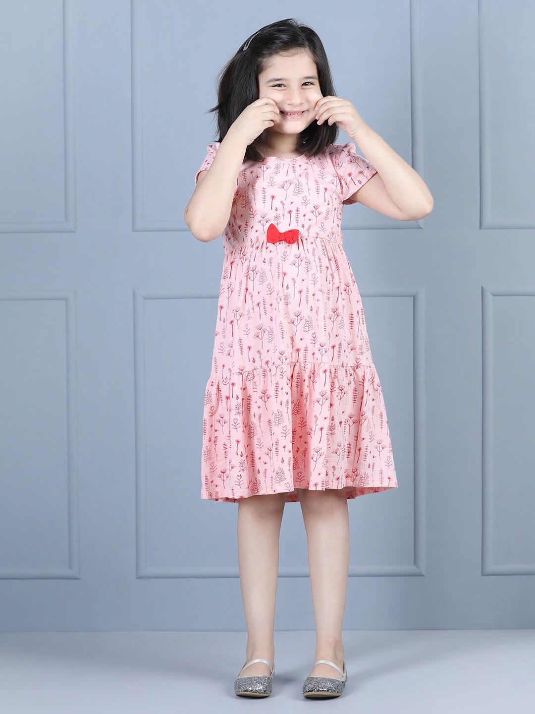 

Hola Bonita Girls Flutter Sleeve A-Line Dress, Peach