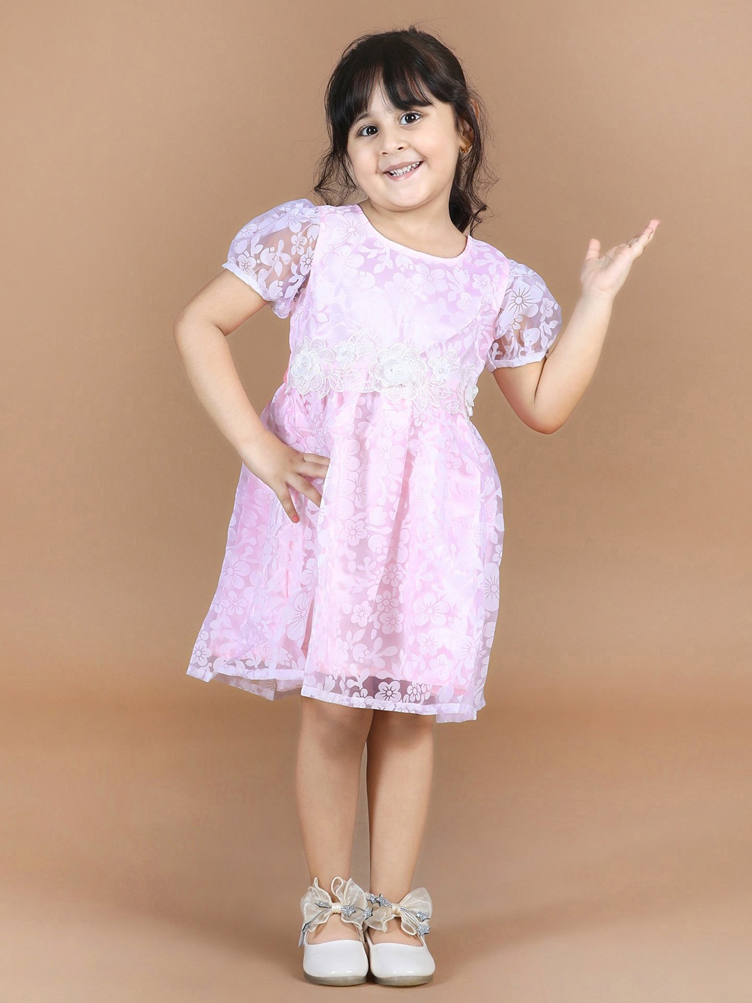 

Hola Bonita Girls Self Design Fit & Flare Dress, Pink