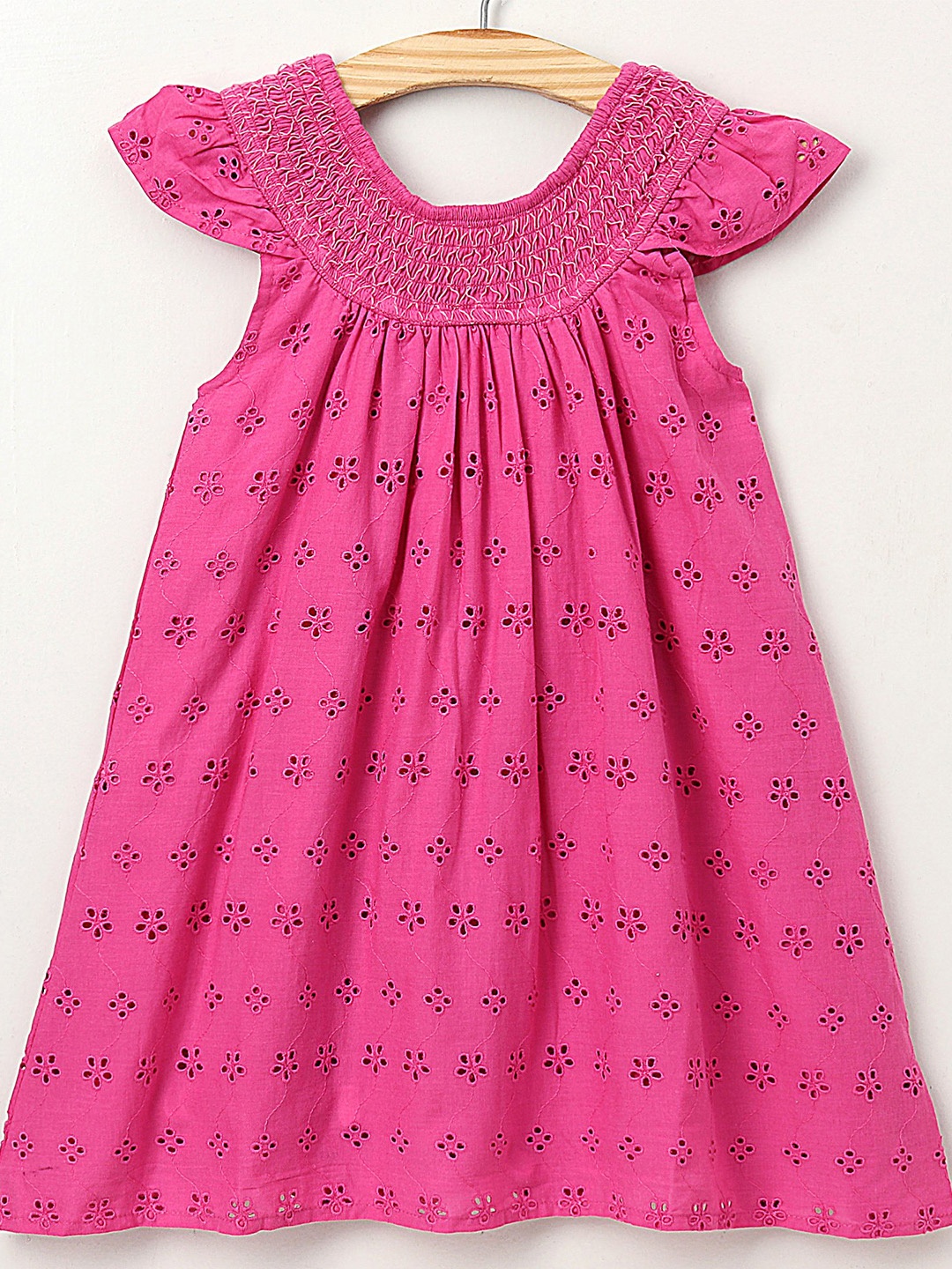 

Hola Bonita Polka Dot Print Flutter Sleeve A-Line Dress, Fuchsia
