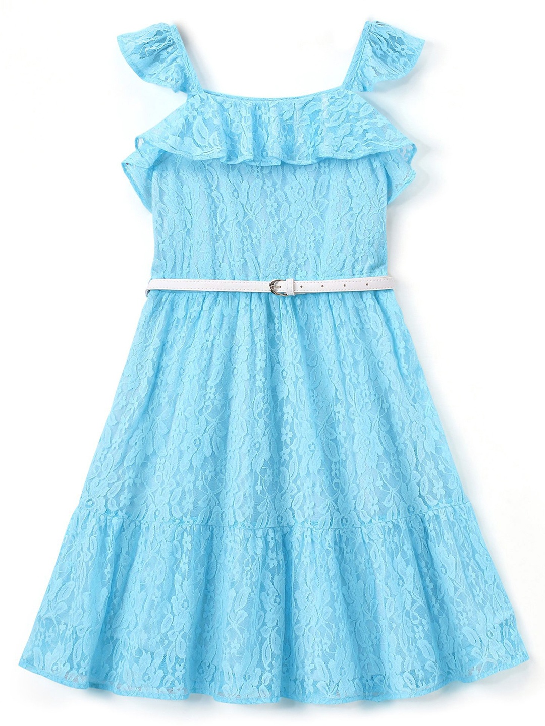

Hola Bonita Girls Self Design Lace A-Line Dress, Blue