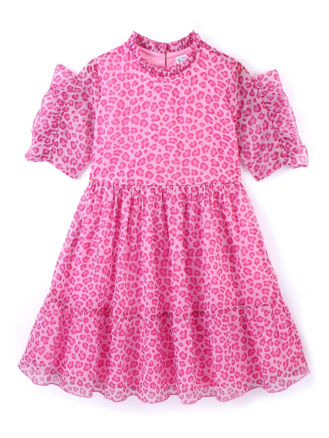 

Hola Bonita Girls Abstract Print Round Neck Cold-Shoulder Georgette Fit & Flare Dress, Pink