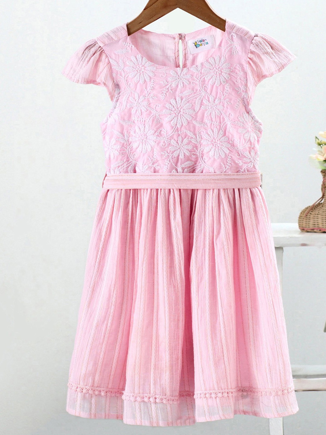 

Hola Bonita Girls Cap Sleeves Fit & Flare Dress, Pink