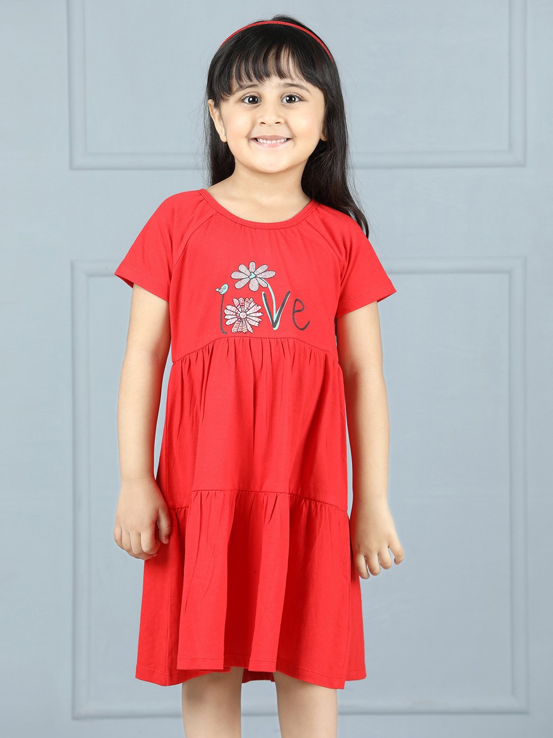 

Hola Bonita Girls Printed Short Sleeves A-Line Dress, Red