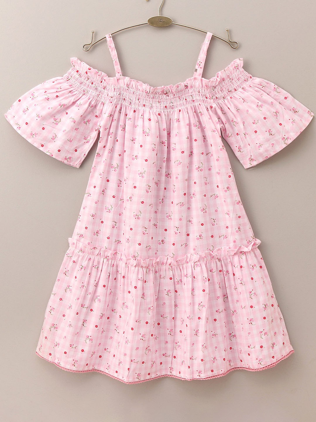 

Hola Bonita Girls Conversational Print Cold-Shoulder Cotton A-Line Dress, Pink