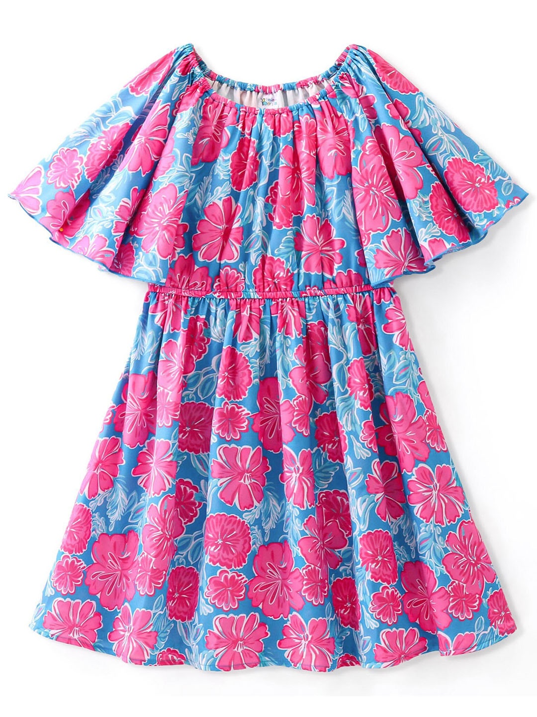

Hola Bonita Girls Floral Print Round Neck Flared Sleeves Fit & Flare Dress, Fuchsia