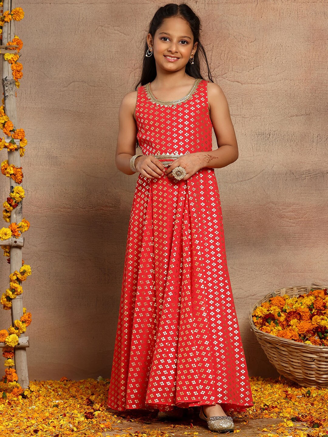 

Miss Indya Floral Printed Georgette Maxi Dress, Pink