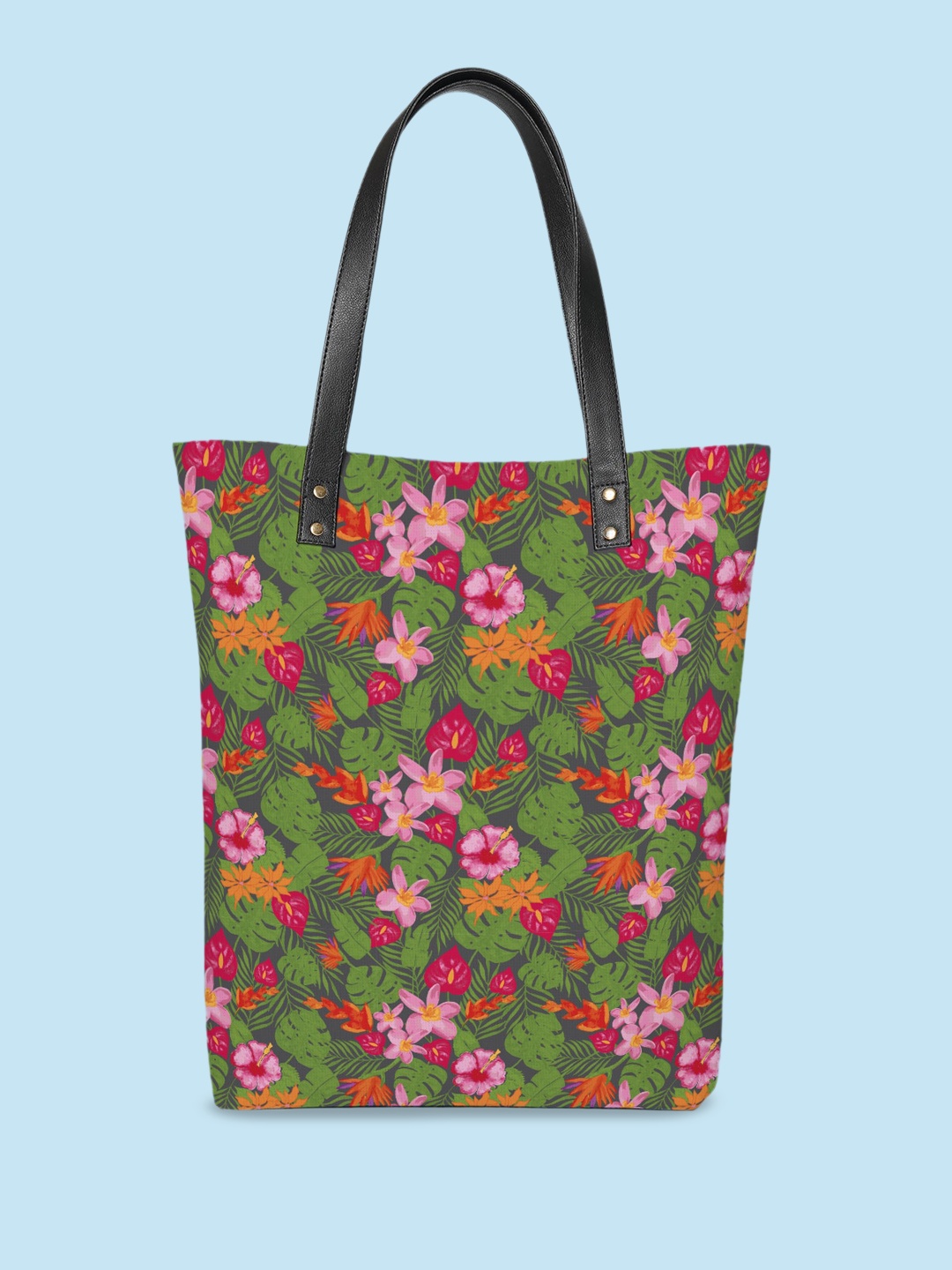 Kalankit Floral Printed Vegan Leather Shopper Tote Bag, Green