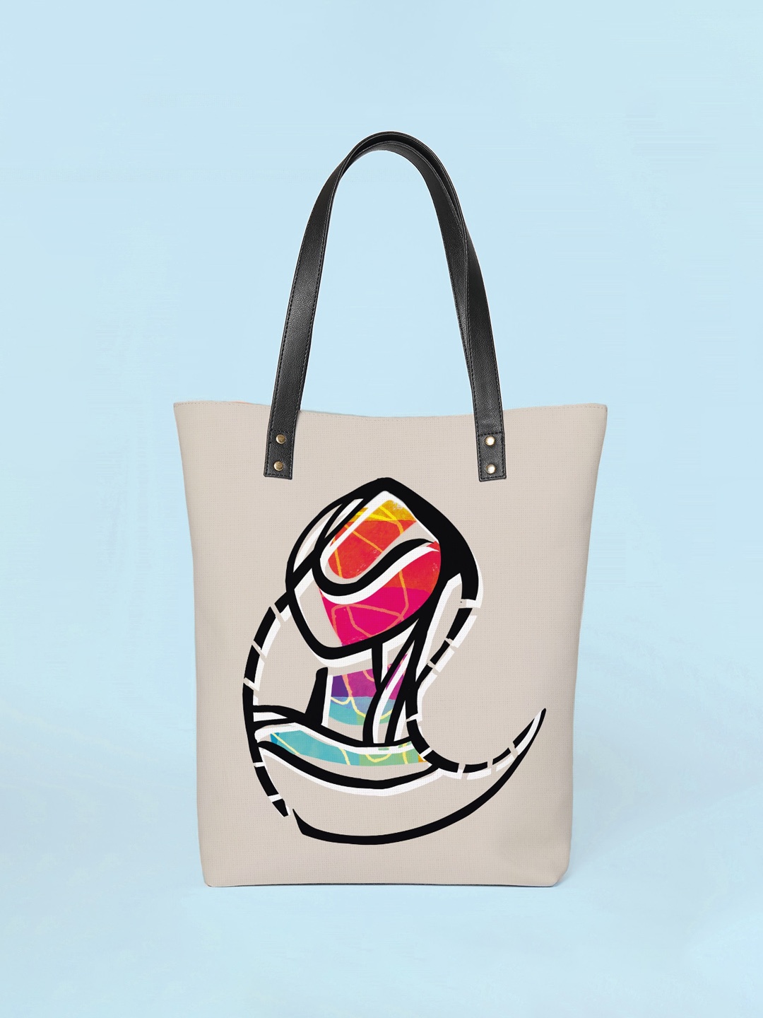 

Kalankit Graphic Printed Pure Vegan Leather Shopper Tote Bag, Beige