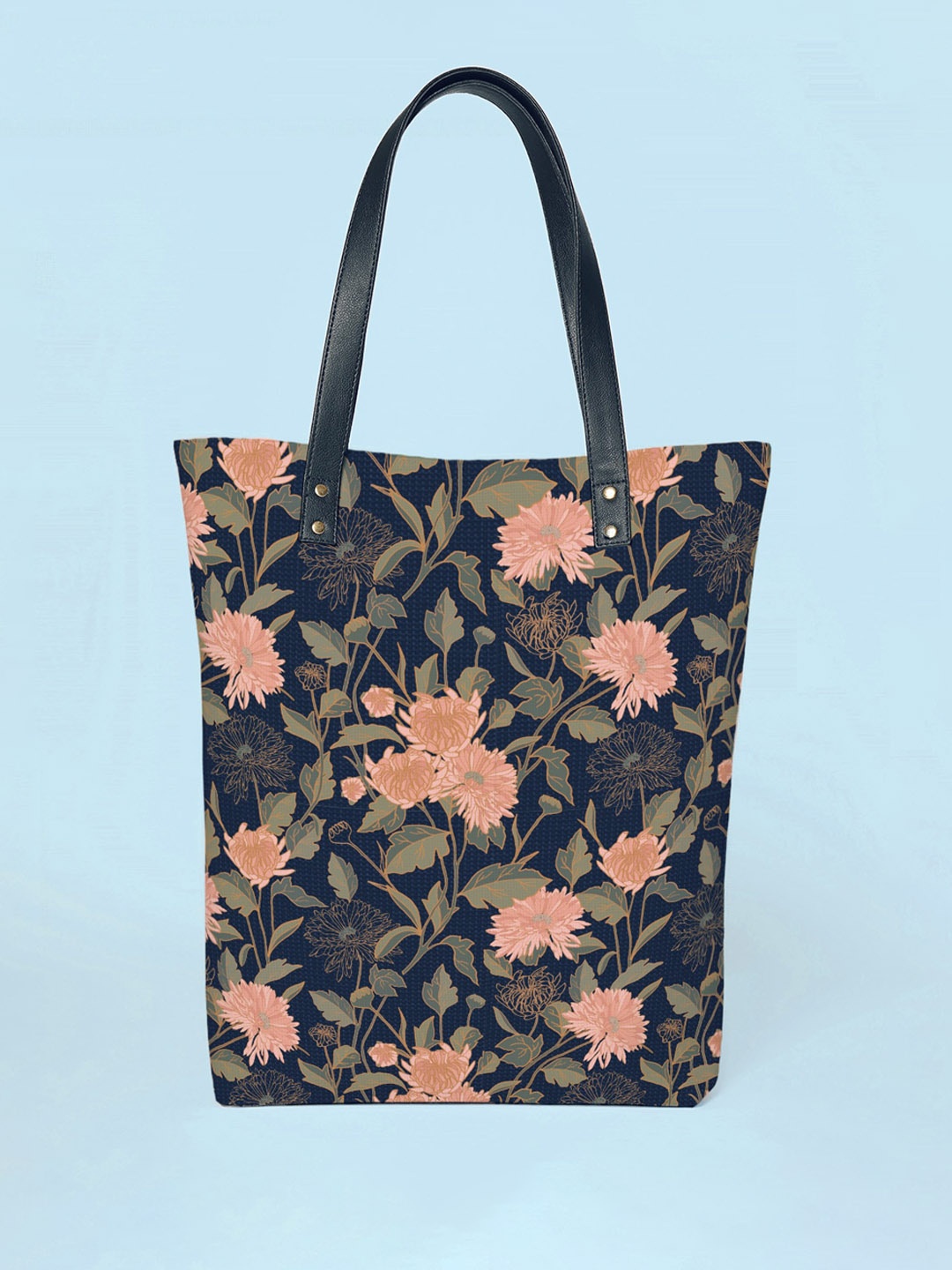

Kalankit Floral Printed Vegan Leather Shopper Tote Bag, Navy blue