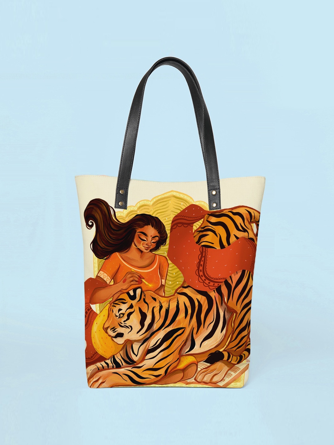 Kalankit Printed Shopper Tote Bag, Yellow
