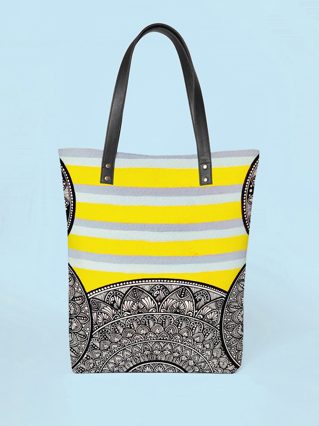 

Kalankit Ethnic Motifs Printed Vegan Leather Shopper Tote Bag, Yellow