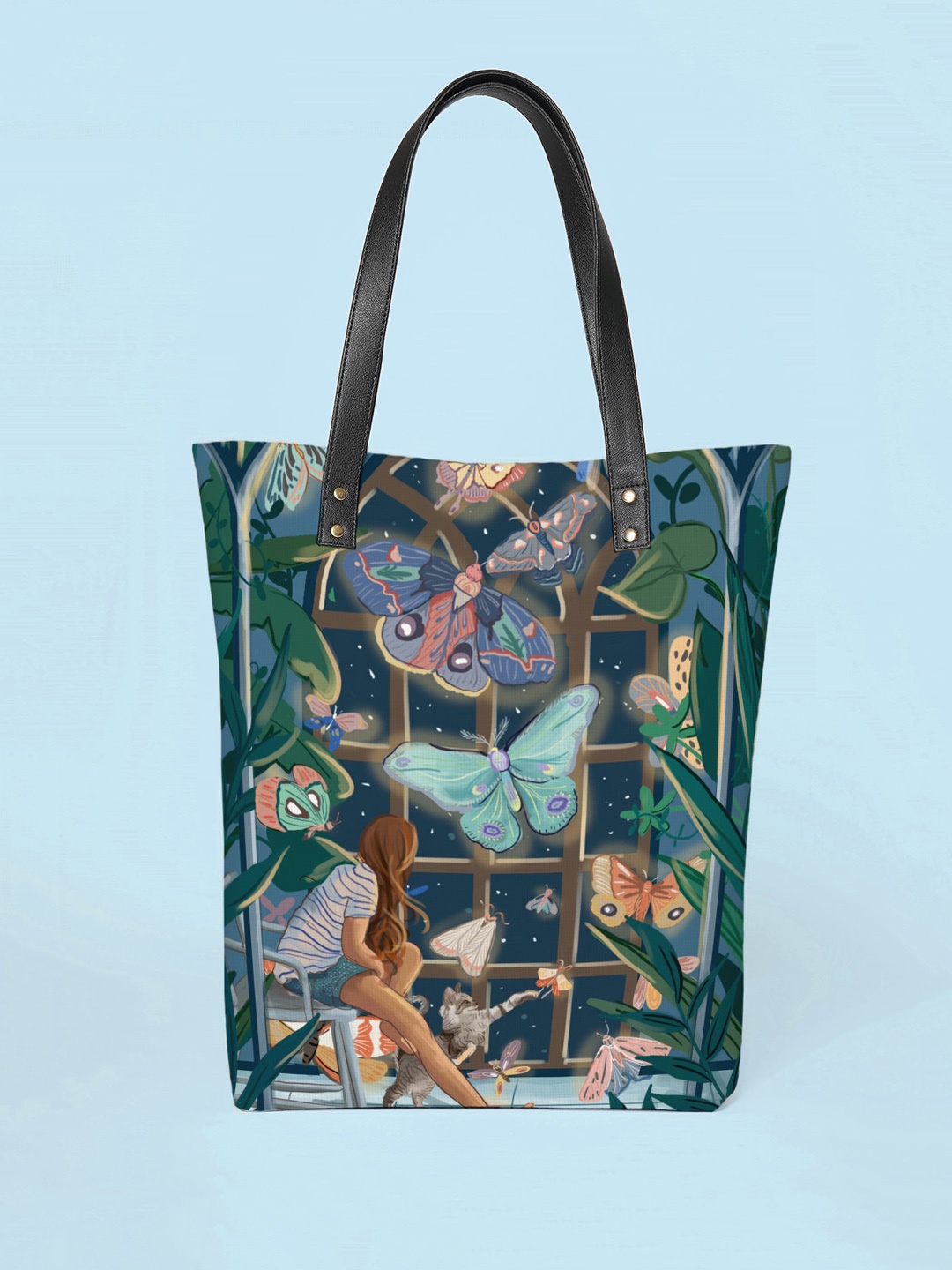 

Kalankit Graphic Printed Pure Vegan Leather Oversized Shopper Tote Bag, Green
