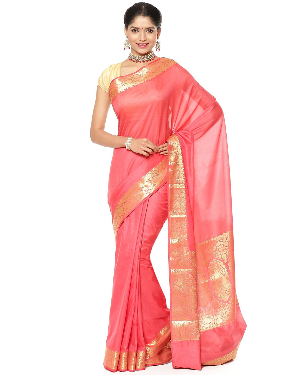 

Humairah Zari Banarasi Saree, Peach