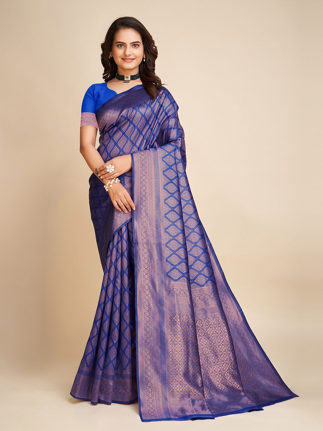 

Anjaneya Sarees Woven Design Zari Designer Banarasi Saree, Blue