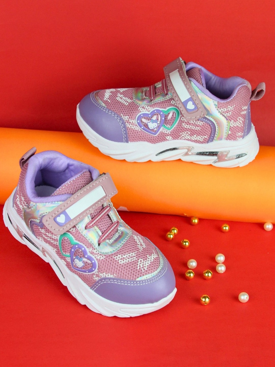 

BAESD Kids Printed Lightweight Velcro Sneakers, Pink