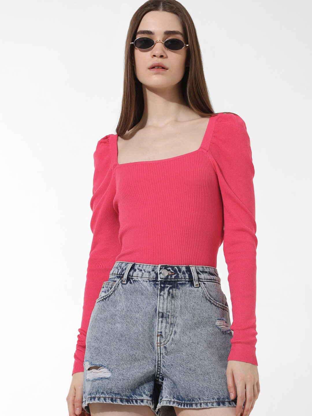 

ONLY Ribbed Knit Pullover, Pink