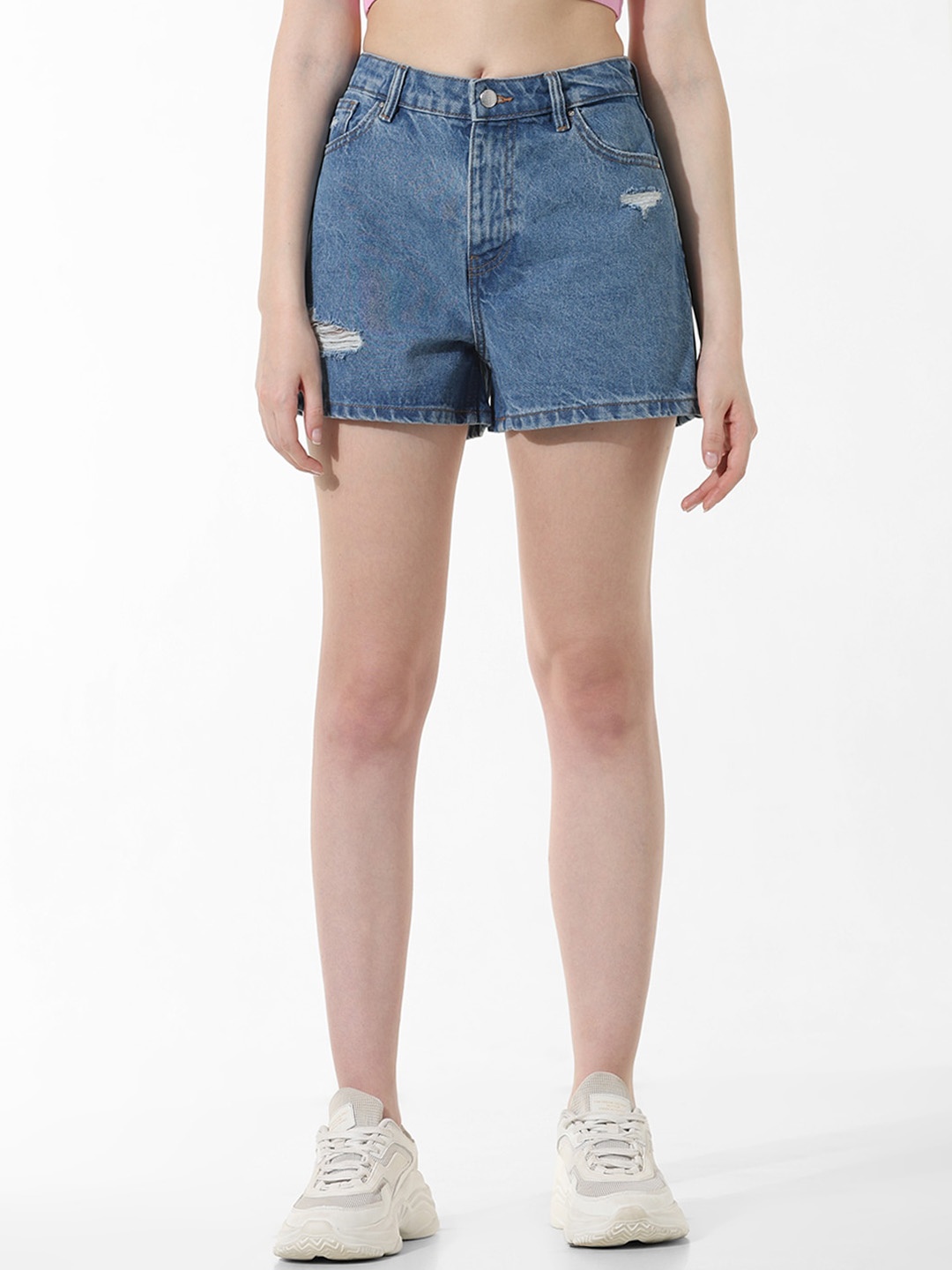 

ONLY Women Washed High-Rise Denim Shorts, Blue