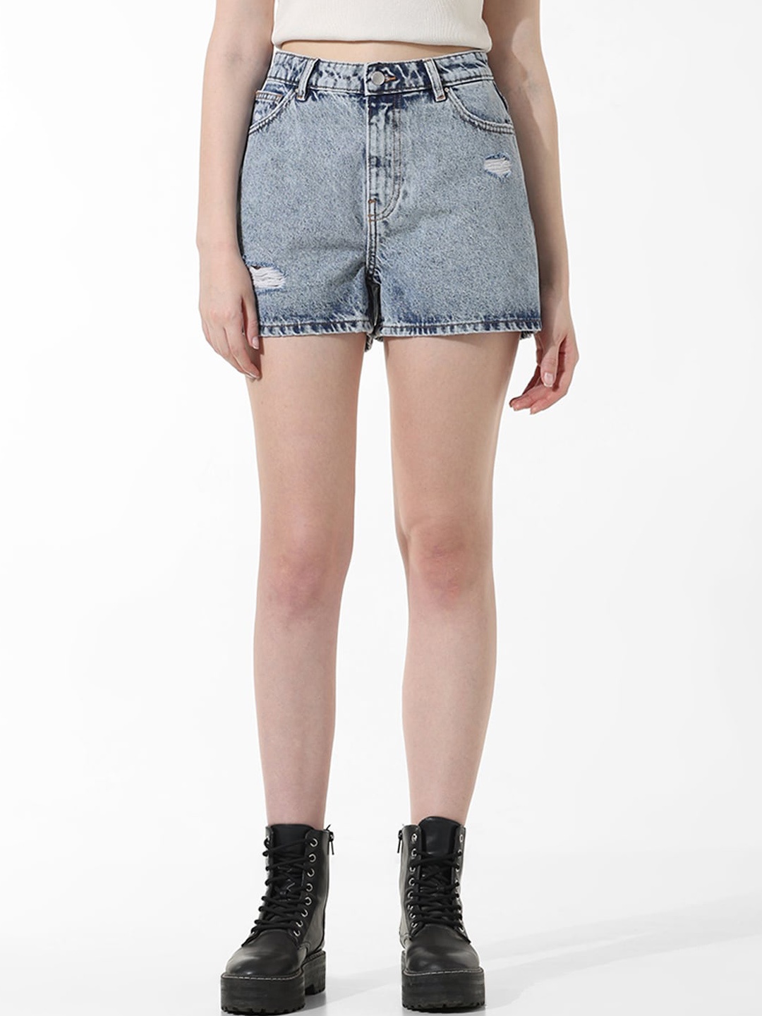 

ONLY Women Washed High-Rise Denim Shorts, Blue