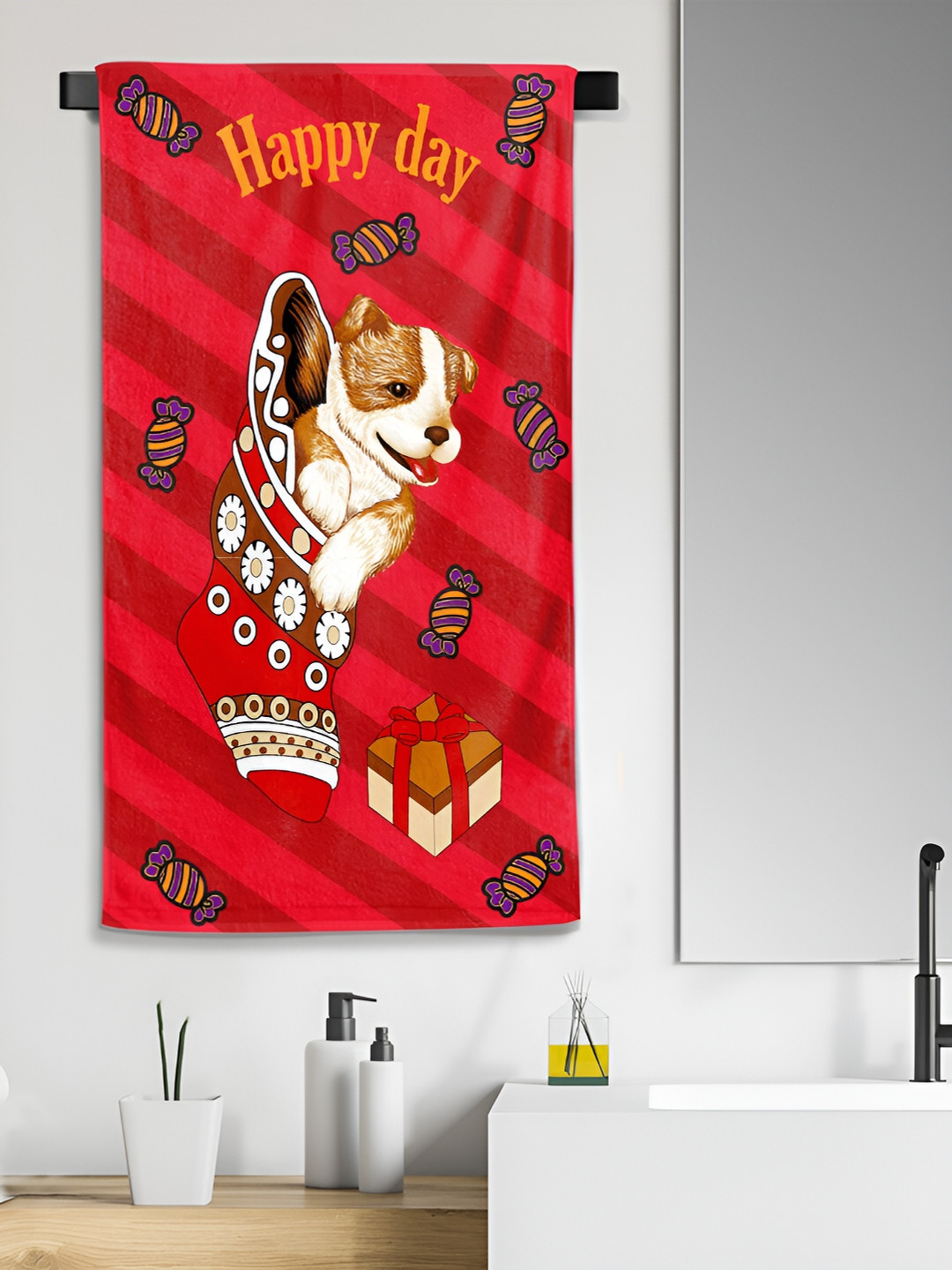 

Aura Red & Black Printed Cotton 300 GSM Bath Towel