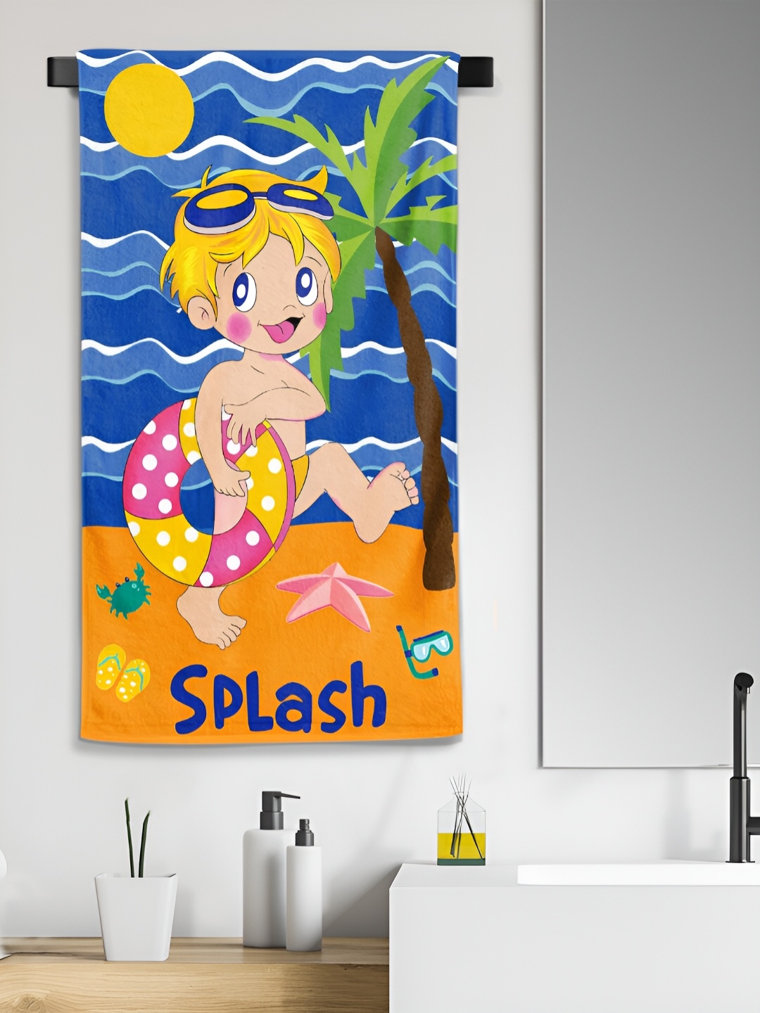 

Aura Blue & Beige Printed Cotton 300 GSM Bath Towel