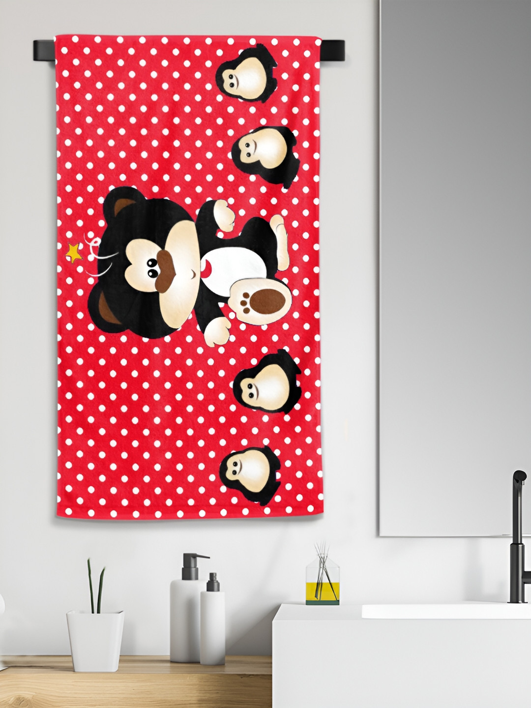

Aura Red & Black Printed Cotton 300 GSM Bath Towel