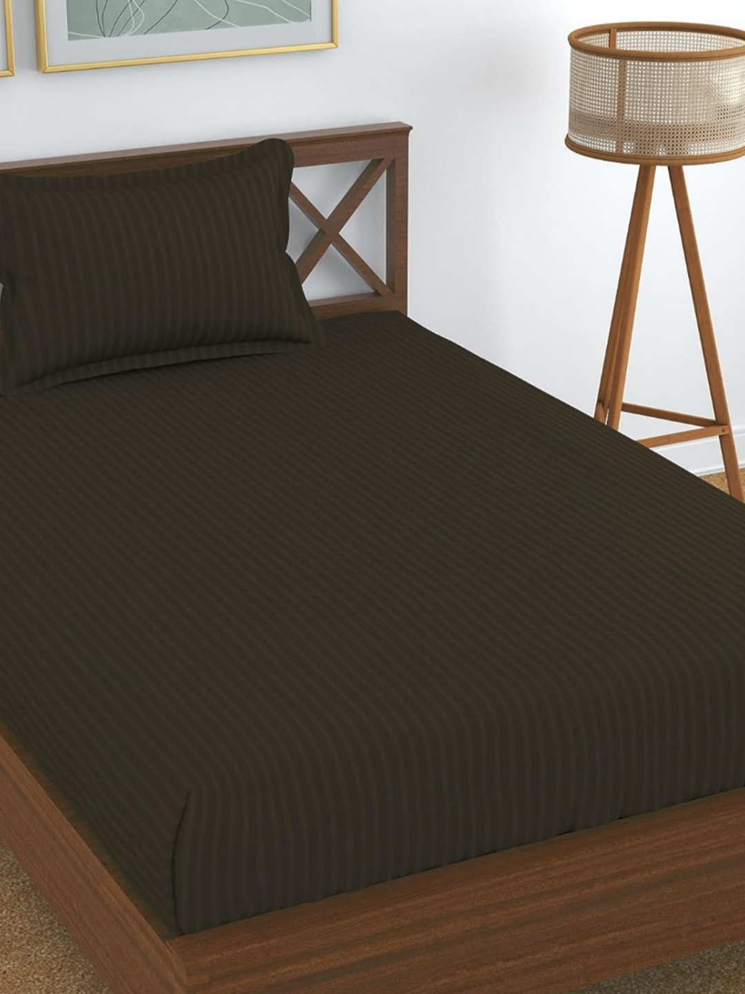 

UrbanArts Brown Striped Microfiber 200 TC Single Bedsheet with 2 Pillow Covers