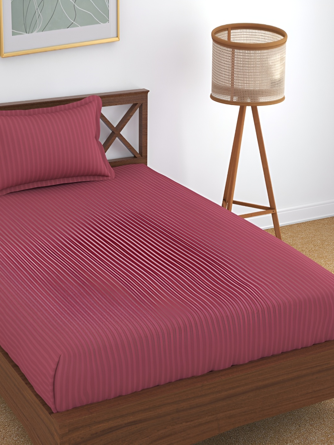 

UrbanArts Pink Striped 200 TC Single Bedsheet With 1 Pillow Cover