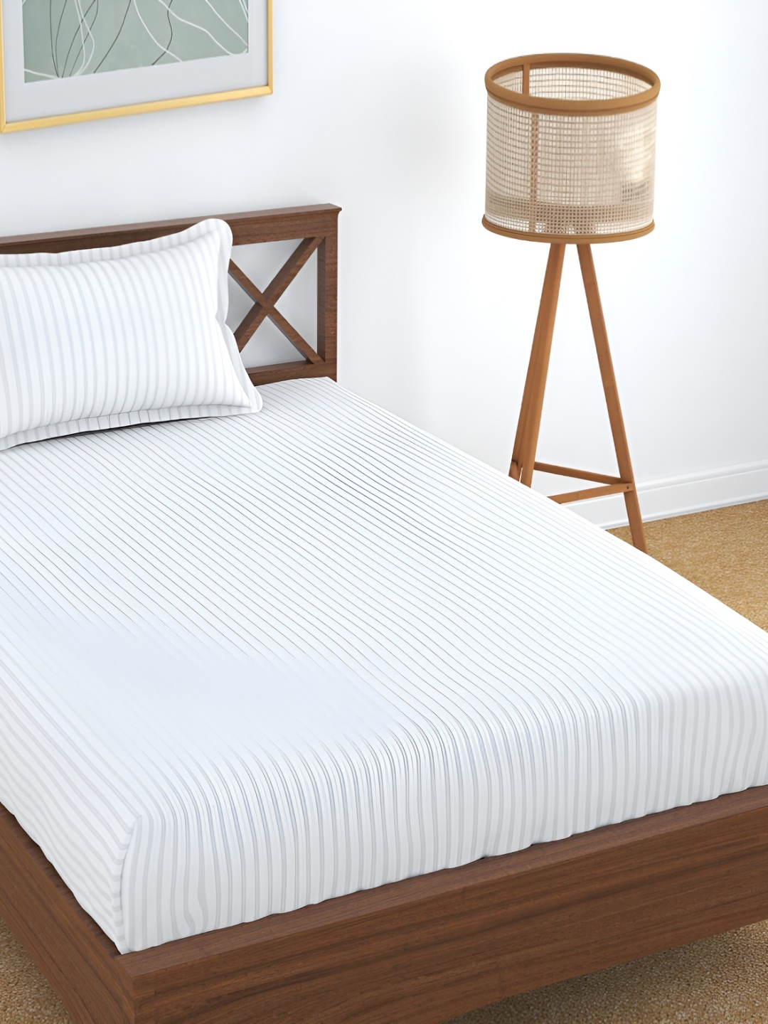

UrbanArts White Striped Microfiber 200 TC Single Bedsheet with 1 Pillow Covers