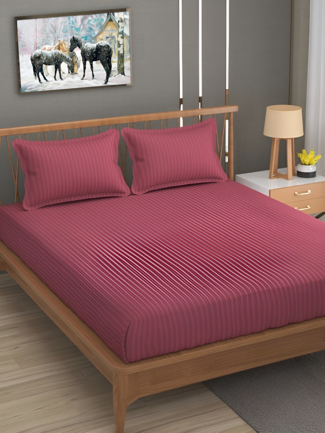 

UrbanArts Pink Striped Microfiber 200 TC King Bedsheet with 2 Pillow Covers