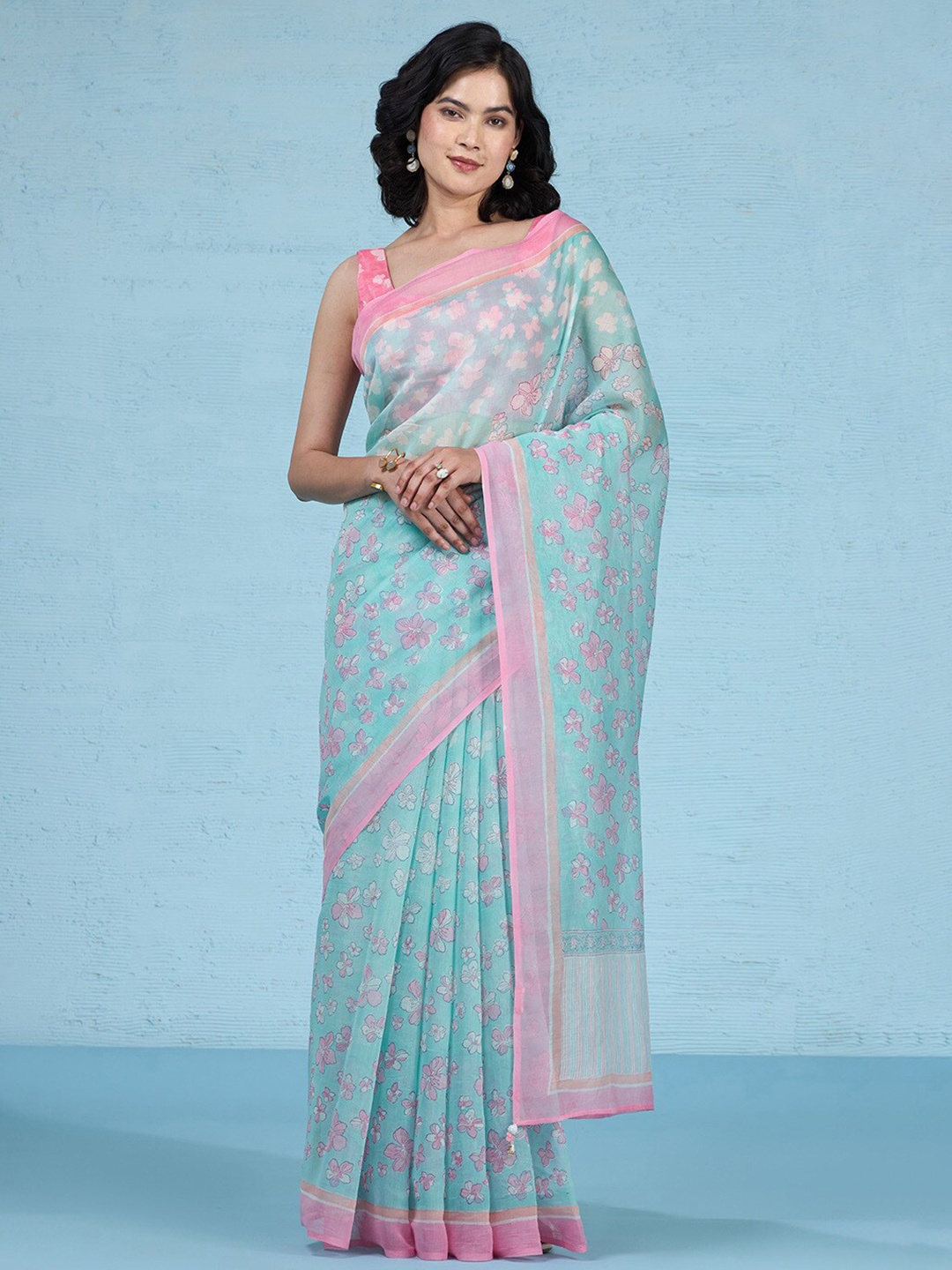 

Taneira Floral Printed Saree, Blue