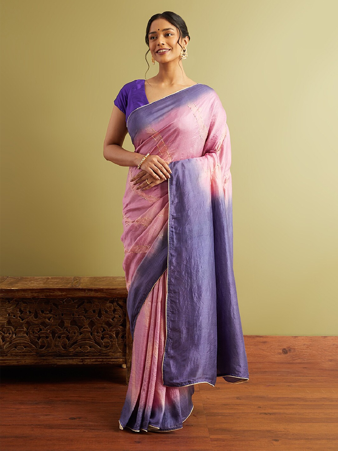 

Taneira Tie and Dye Sequinned Pure Silk Saree, Purple