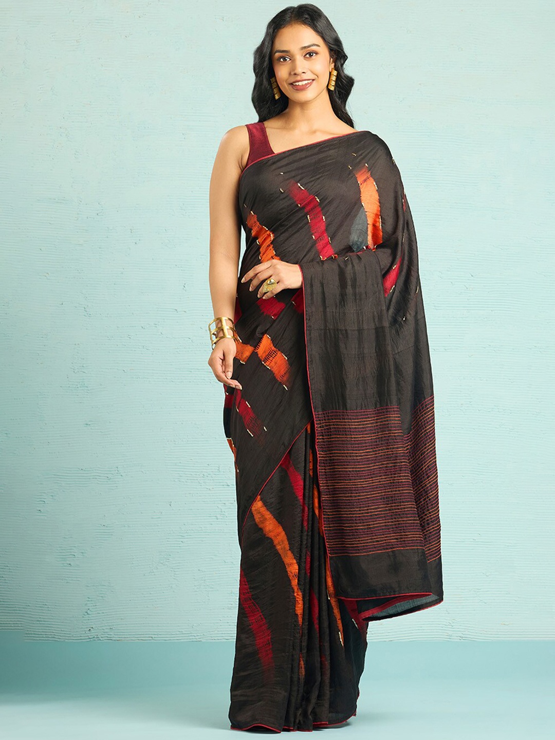 

Taneira Tie and Dye Pure Silk Saree, Black