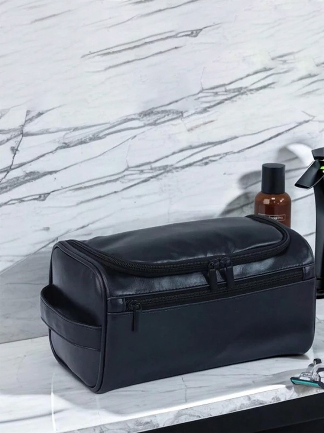 

ZEVORA Waterproof Leather Vanity Bag Travel Accessory, Black