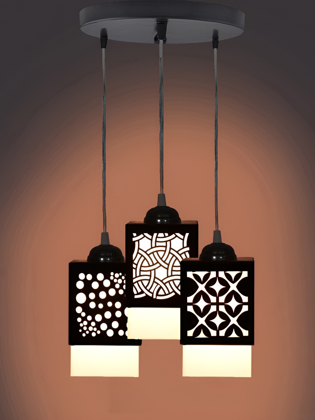 

1ST TIME Black & Grey Textured Wooden Rectangle Shaped Contemporary Ceiling Lamp