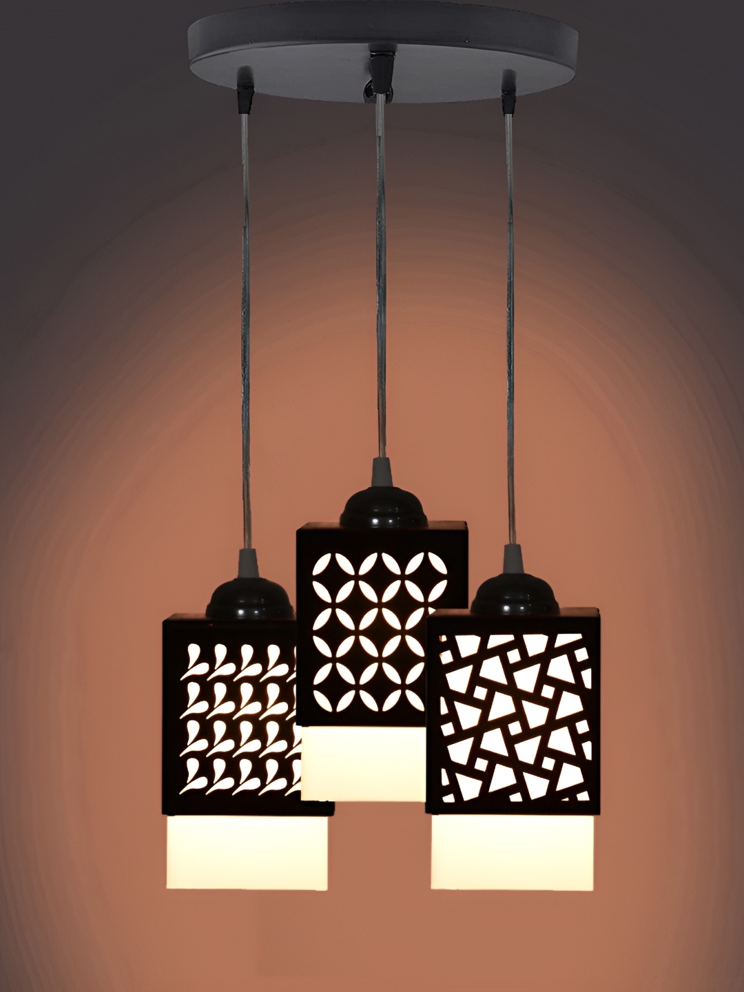 

1ST TIME Black & White Textured Wooden Traditional Rectangle Shaped Ceiling Lamp